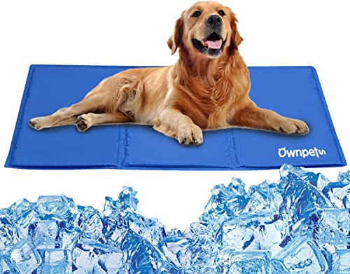 Ownpets 100x60CM große Kühlmatte für Hunde/Katzen, Kühlkissen, Kühl Hundedecke, Ungiftiges Kaltgelpad, Selbstkühlende Matte, Blau