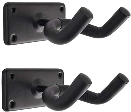 CAIHONG Guitar Wall Mount 2 Pack, Metal Square Guitar Wall Hangers Hook Bracket Holder Stand Display with Screws - Easy to Install - Fits All Size Guitars, Bass, Mandolin, Banjo, Ukulele