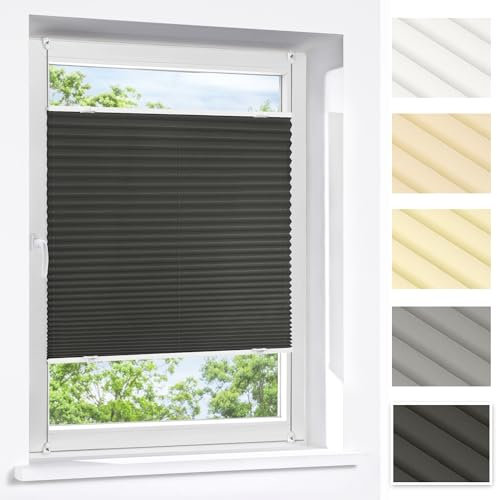Victoria M. Praktica Plissee ohne Bohren, zum Klemmen Sichtschutz Fenster, Sonnenschutz, Polyesterstoff, 45 x 120 cm, Anthrazit