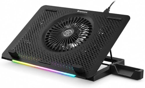 Laptop Kühler 15,6 Zoll, 5 Lüfter, RGB, 70 CFM, USB, Cooling Pad, Schwarz | Laptop Cooling Pad mit 5 Lüftern, USB-Hub, 5-stufiger Höhenverstellung, RGB-LED und Handyhalter für Notebooks bis 15,6 Zoll