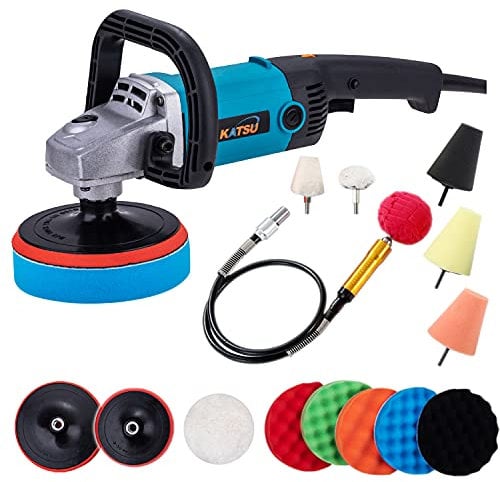 KATSU Electric Car Polisher, 1200W 150mm 180mm Electric Buffer Polishing Waxing Machine, Car Detailing Kit, 6 Variable Speeds, with 16 Pcs Accessories