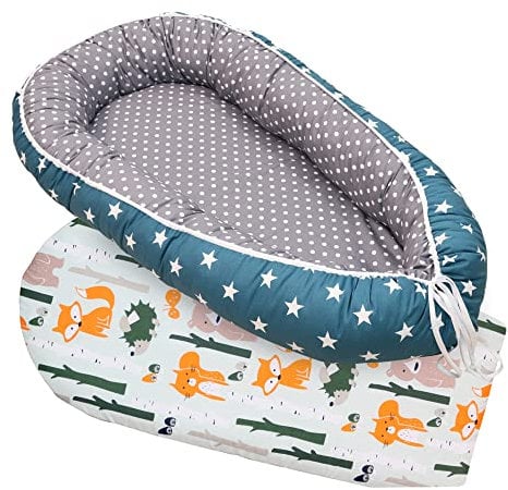 ULLENBOOM ® Babynest Set mit Einlage, Kuschelnest (55x95 cm) Petrol Grau (Made in EU) - Baby Nestchen aus Baumwolle, ideal als Reisebett, Baby Cocoon & Kuschelbett, im Set mit Einlage