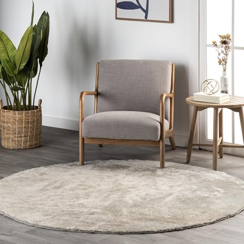 nuLOOM Loni Teppich, maschinenwaschbar, 122 cm, rund, Beige