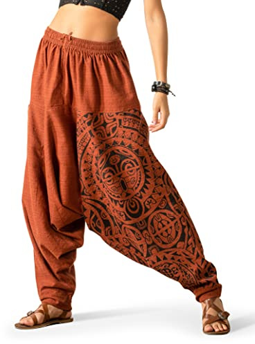 Women's Meditation Pants, Drop Crotch Ankle Balloon Joggers for Women Bohemian Gypsy Yoga Pant, Orange - Mythical Mana, One Size