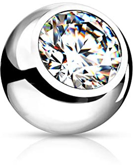 Pain-is-Art 2 x Kugel - 1,2 oder 1,6 mm Gewinde - silber mit Kristall - 316L Chirurgenstahl FARB- und GRÖßENWAHL - Ersatzkugel Piercingkugel (Gewinde: 1,6 mm | Durchmesser: 4 mm, Klar/Weiß)