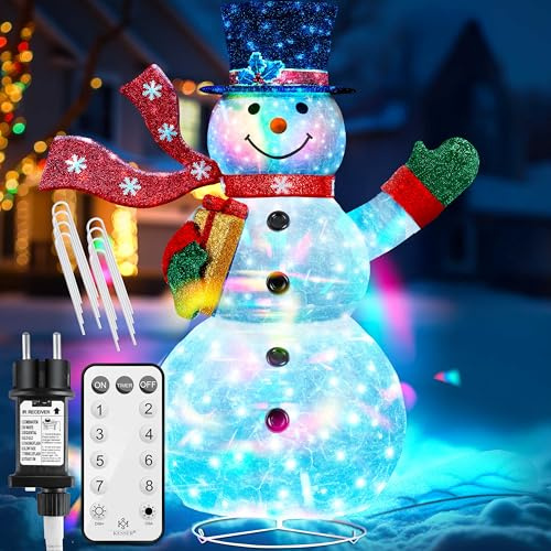 KESSER® 120 LED Schneemann 120cm Weihnachtsdeko + Fernbedienung - 8 Modi Farbwechsel Lichterkette Bunt - 24h Timer Weihnachtsfigur Beleuchtet für Indoor & Outdoor Wetterfest IP44 Weihnachtsbeleuchtung