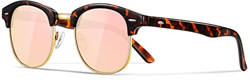Occhsouo Polarisierte-Halbrahmen-Sonnenbrille-Unisex-Sonnenbrille-Herren-Damen Klassische Retro UV400 Schutz Rechteckig Sonnen brille Metallrahmen Autofahren Reisen(Leopardenmuster/Rosa)