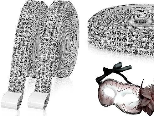 KAPSING 2m Strasssteine Selbstklebend 0,8 mm Breit Glitzersteine Selbstklebend bling bling Strasssteine zum Aufkleben für Auto Handwerk Hochzeit Dekoration (1m/Rolle)