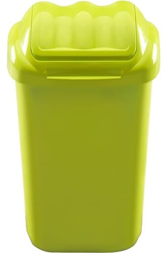 Home Centre Flip Top Plastic Waste Bin 50 Litre Green Kitchen Office School Work Recycling Disposable Trash Dispenser Household Recyclable Rubbish Bin Easy Cleaning