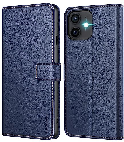 Ganbary Handyhülle für iPhone 12/12 Pro Hülle, Premium Leder Klapphülle [Kartenschlitzen] [Magnetverschluss] [Standfunktion] kompatibel mit iPhone 12/12 Pro Schutzhülle, Blau