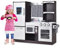 COSTWAY Kinderküche mit Kühlschrank, Kinder Spielküche Holz, inkl. Spielzubehör, für Kinder ab 3 Jahre, braun, 97 x 30 x 95cm