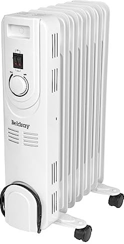 Beldray EH3748 7 Fin Radiator - Oil-Filled Electric Heater, 360° Wheels, Thermal Cut-Out Overheat Protection, Adjustable Thermostat, Portable Home Heater, Carry Handles, Cord Storage, 600/900/1200W