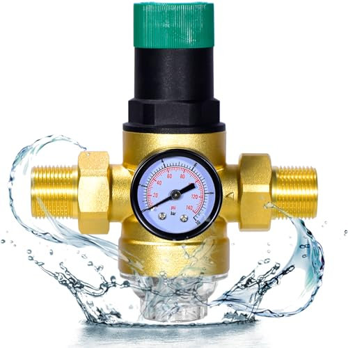 PEESHON Druckminderer Wasser,Wasserdruckminderer 3/4 zoll DN20 mit Wasserdruckmesser,Messing Druckminderventi für Wasser überdruckventil Wasser Druckminderer