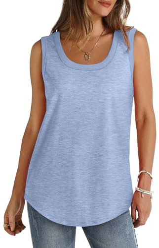 Women's Tank Tops Loose Fit Cotton Solid Color Gym Vests Casual Sleeveless Round Neck Longline Cami Top Lightweight Soft Sports Camisole Summer Tops for Ladies and Girls
