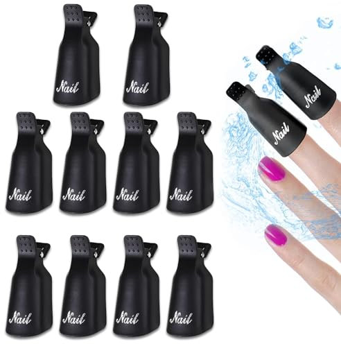 10 PCs Soak Off Nail Clips Set, Acrylic Nail Art Remover, Plastic Reusable Gel Nail Polish Remover Clips for Removing Gel Polish, Black