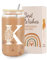 VivaJoy A-Z Initial Personalised Birthday Gifts for Women - Monogrammed Gifts for Women,Initial Letter K,Glass Cups with Lids Straws, Funny Christmas or Birthday Gifts for Her,Mum,Friend,Sister