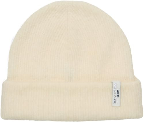 Marc OߴPolo Denim Damen Strickmütze mit Logo warm, Weiß (White Blush), One Size