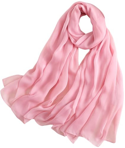 MEDUOLA Echarpes et Foulards Femme Écharpe en Mousseline de Soie Écharpe Transparente Douce et légère Couleur unie 185x110cm (Rose)