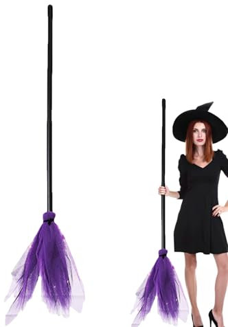 Escoba de bruja de 89 cm para niños, Halloween, brujas malas, mango de escoba, fiestas de disfraces, accesorios para fotos, decoraciones de Halloween, carnaval