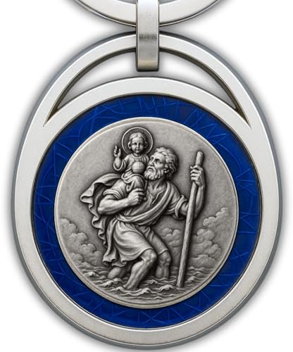 ELBKAISER Porte-clés de voiture de Saint Christophe - Pendentif de voiture Saint Christophe pour automobilistes - saint patron automobiliste - Saint Christophe pour voiture, Saint Ch, bleu, taille