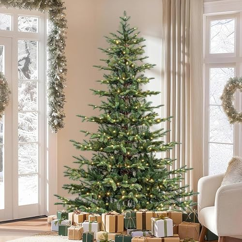 Künstlicher Weihnachtsbaum, Künstlicher Tannenbaum, PVC Tannenbaum Mit 500+ Grünen Spitzen &300 LEDs in Zweifarbigem Licht Klapp-Schirmsystem