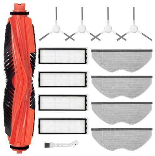 Jegehoyo Kit d'accessoires pour XIAOMI S40C aspirateur robot, 1 brosse principale, 4 brosses latérales, 4 filtres, 4 chiffons, 1 brosse de nettoyage