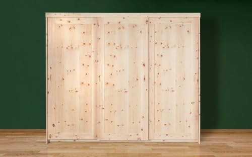 geborgenschlafen Zirbenschrank Massivholz - Schiebetürenschrank Zirbe 3-türig mit Soft-Close - PEFC Zertifiziert - Schlafzimmer - B x H 250 x 210 cm