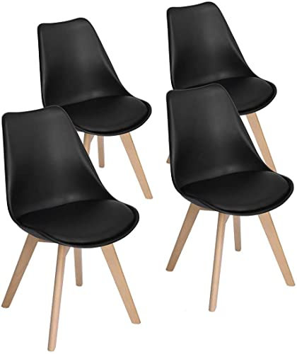 H.J WeDoo Set mit 4 Esszimmerstühlen, Design Tower mit Rückenlehne aus Kunstleder, aus Buchenholz – Schwarz
