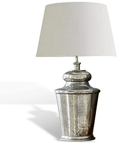 LOBERON Tischlampe Sarcé, handgearbeitet, Tischleuchte mit charmantem Material-Mix, Antik-Finish, Wohn-Accessoire, Baumwolle, Aluminiumguss, weiß/antiksilber