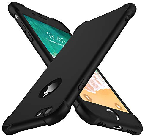 ORETECH Funda Compatible con iPhone 6 Plus 6s Plus,con 2 X Protector de Pantalla de Vidrio Templado Carcasa para iPhone 6s Plus Silicona Ligera Delgado PC TPU Bumper Caso para iPhone 6 Plus Negro