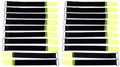 20x 20 cm x 20 mm wiederverschließbare Klett-Kabelbinder NEON GELB mit Metall-Öse - Kabel-Klettband 200 mm wiederverwendbar