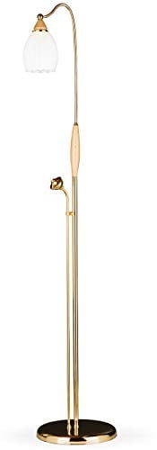 Stehlampe Messing Gold Holz Esche klassische Wohnzimmerlampe Leselampe