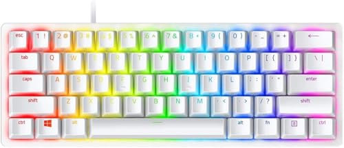Razer Huntsman Mini (Purple Switch) - Kompakte 60% Gaming Tastatur (Klickende Optische Switches, Doubleshot PBT-Tastenkappen, Abnehmbares USB-C Kabel) QWERTY US-Layout | Mercury Weiß