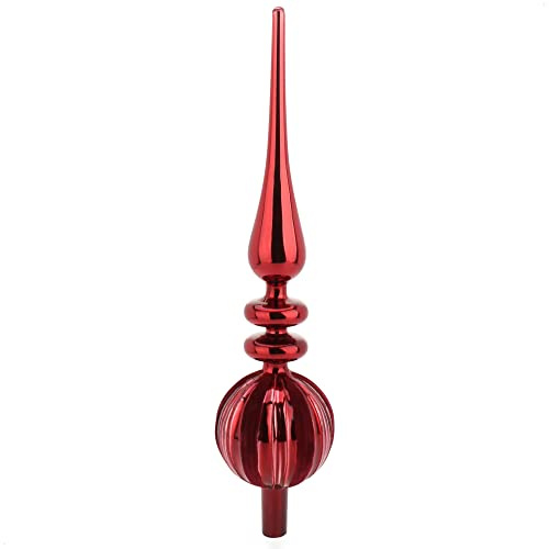 com-four® XL Weihnachtsbaumspitze glänzend - Christbaumspitze aus echtem Glas für Weihnachten - Tannenbaumspitze für den Christbaum (39cm - Chianti dunkelrot)