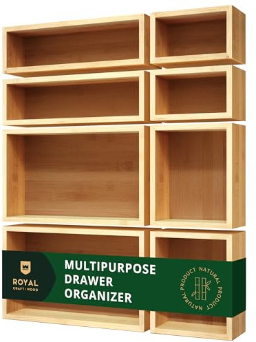 ROYAL CRAFT WOOD Bamboo Jewelry Organizer Box & Chests Set - Versatile Storage Solution for Makeup, Jewelry, and Bathroom Essentials (8 Boxes)