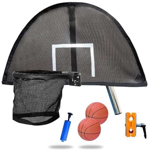 Trampolin-Basketballkorb, leichtes Universalbrett mit 2 Mini-Basketball- und Pumpen, einfach zu montieren, passend für gebogene Stange oder gerade Stange