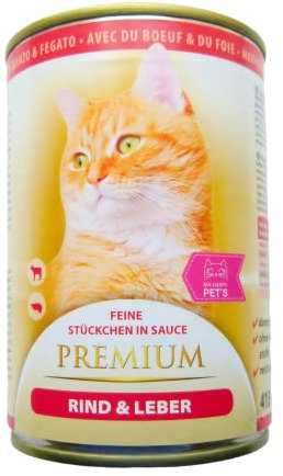MY HAPPY PETS Katzenfutter Premium Rind & Leber feine Stückchen in Soße 20x415g