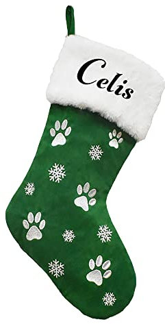 Personalisierte Pet Paw Weihnachtsstrümpfe, benutzerdefinierte Schneeflocken-Weihnachtsstrümpfe zum Aufhängen für Katzen, Hunde mit Namen, Weihnachtsdekoration, Geschenktüte für Weihnachtsfeiern