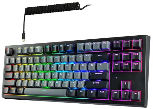 TECWARE Phantom+ Elite - Tastiera meccanica da gioco a 87 tasti, RGB retroilluminata a LED, hot-swap universale, cablata e wireless, connettività a 3 modalità, suono Thocky, nero Elite Wraith rosso