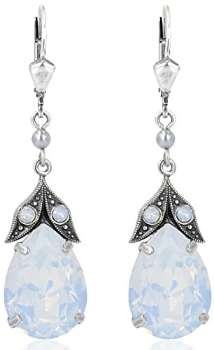 Nobel Silber-Ohrhänger Vintage Kristalle White Opal romantische Ohrhaenger