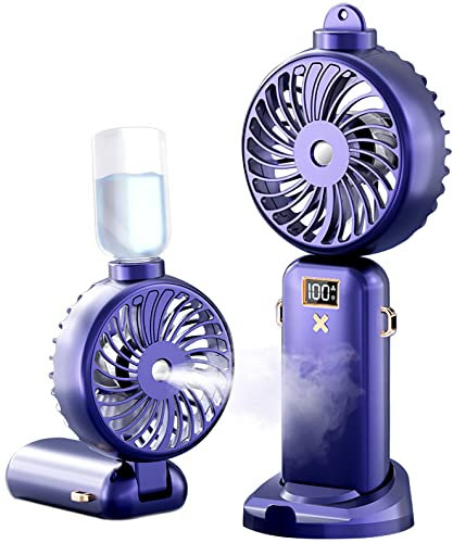 Portable Fan,Mini HandHeld Fan with Water Mist Spray 3000mAh Rechargeable Bttery Operated Misting Fan with 5Speeds,90°Foldable,Personal Face Fan for Travel Outdoor Purple