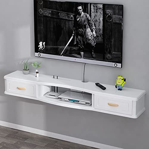 JUNNIU Wandmontierte TV-Einheit Schwimmender TV-Ständer – Wandmontiertes TV-Regal, schwebendes Medienregal, TV-Konsoleneinheit, Wand-TV-Schrank, Aufbewahrungsregale, Möbel mit 2 Türen für Wohnzimmer,