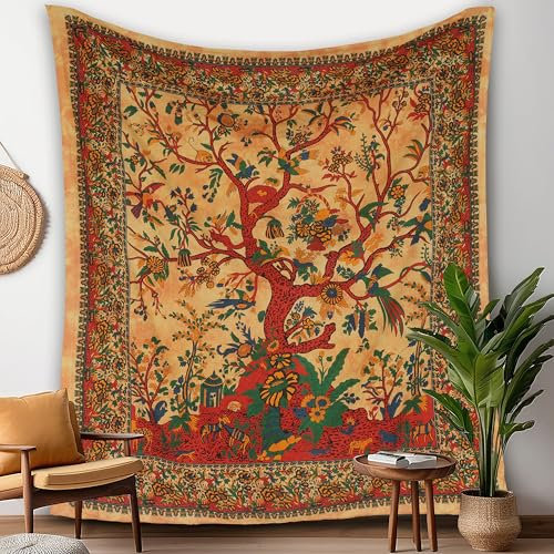 FURNISHFUL FINESSE Tapisserie arbre de vie Trippy esthétique, décoration d'intérieur pour salon, chambre à coucher, salon, dortoir – Jaune – 76,2 x 101,6 cm
