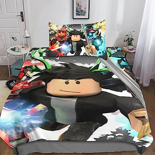 Roblox Drucken Cute Game Role Bettbezug Bettwäsche Set 3D Bettwäsche-Set Mikrofaser Mit Reißverschluss Und Kissenbezüge Jugendlicher Und Erwachsener Geeignet Sind 3-teiliges Set Single(135x200cm)