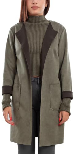 Toocool Giacca Donna Scamosciata Trench Blazer Sfoderato spolverino VB-6954 [S/M,Verde Militare]