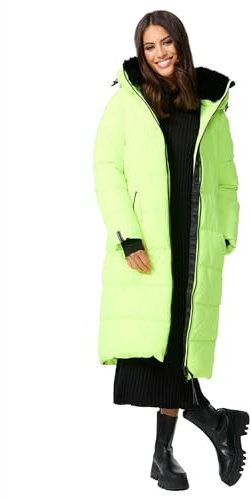 MARIKOO Damen Winterjacke Stepp Winter Jacke gesteppt lang warm Kapuze B989 [B989-Zurar-Neon-Green-Gr.XS]