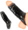 AMZII Penishülle Penismanschetten Dildo mit Rutschfest Hodenringe Penisringe Cockring,Vorhaut Rückhaltung Eichelring Penis Sleeve Peniskäfig für Penisvergrößerung und Potenzsteigerung (Schwarz)