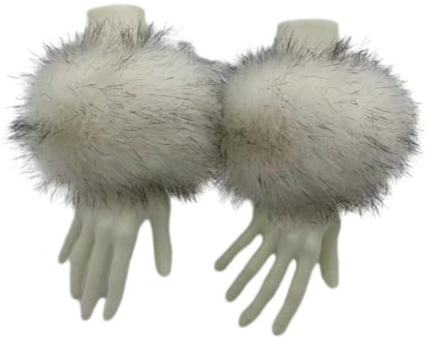 BEBIKR Winter-Plüsch-Handgelenkmanschetten, Armwärmer, pelzige Handgelenkstulpen, Ärmel, Plüsch-Handgelenkmanschetten für Damen, Mantel, Armstulpen, Armband, Plüsch-Armstulpen, Weiße Basis und