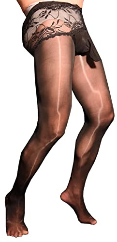 BESYFAY Herren Sissy 8 Den Öl Glänzend Nylon Strumpfhosen Ultradünn Durchsichtig Niedrige Taille Strumpfhose mit Penishülle
