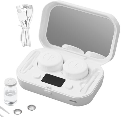 Contacts Cleaner, Ultrasonic Lens Cleaning Machine, Clean Care with Charger, Solution Soak Case for Hard, RGP, Soft Lens